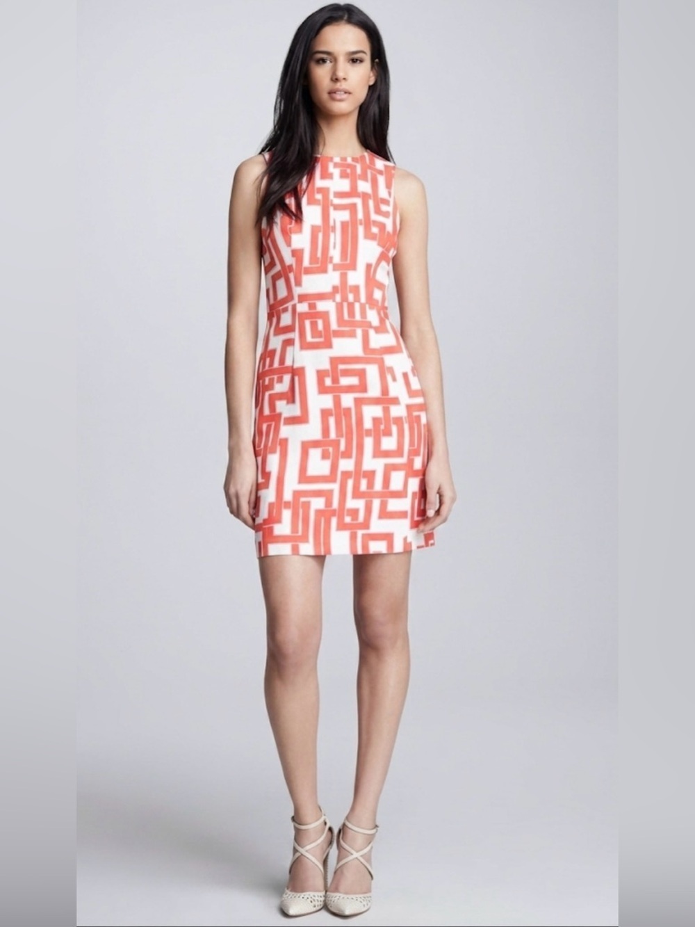 An Original Milly of New York-Linen & Silk Red and White Geometric Mini Dress